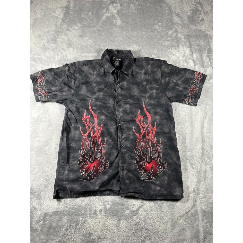 No Boundaries Tribal Graphic Gray Black Button-Up Men's L  Shirt Guy Fieri